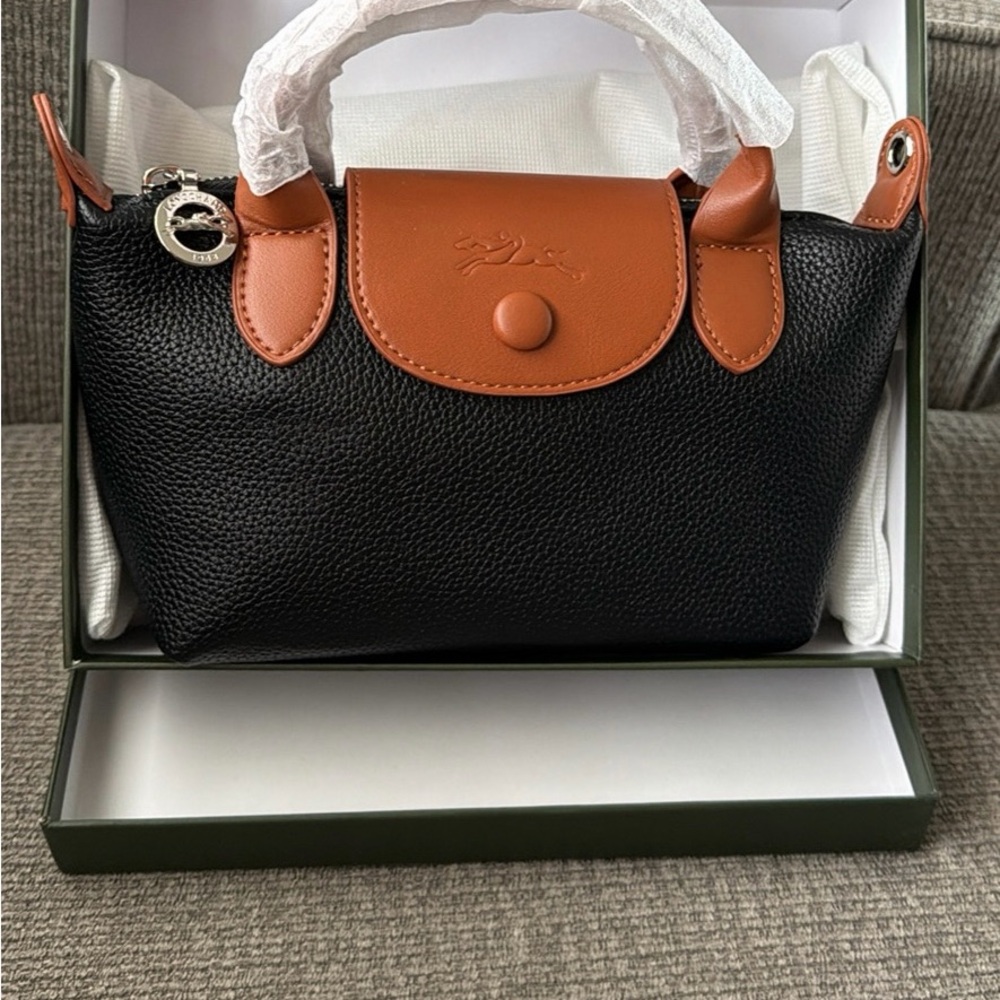 Longchamp Black and Tan Mini Bag